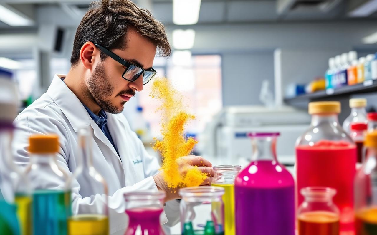 Scientist examining chemical samples